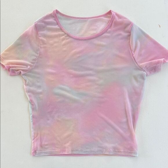 Sheer Mesh Tie-Dye Pink Baby Tee Shirt Size Small Pastels Cropped Sexy Summer - Picture 1 of 3